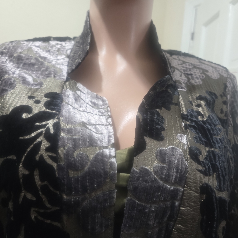 Chico's Black and Gold Velvet Burnout Jacket - Picture 3 of 6